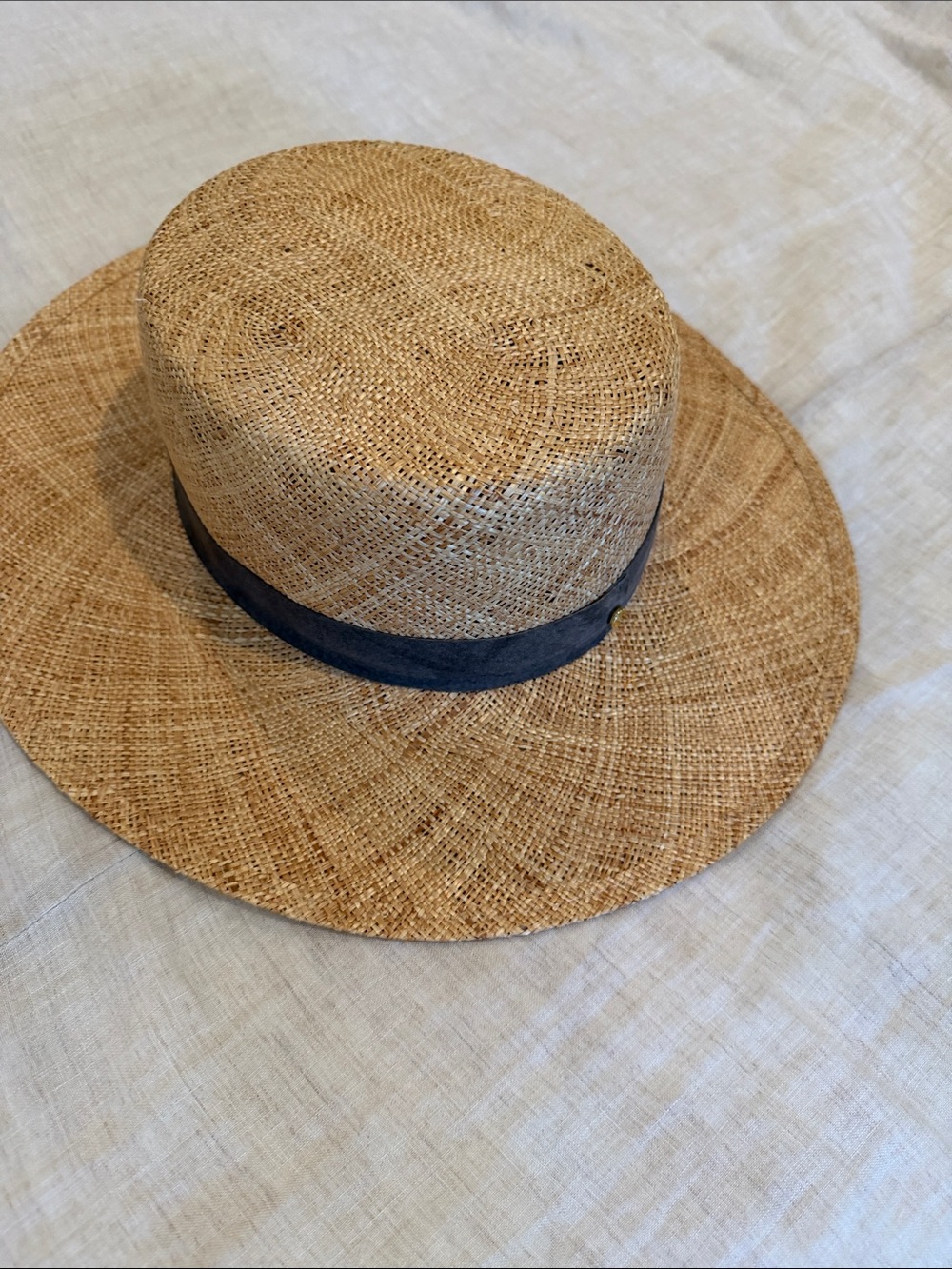 Janessa Leone Tan Straw Boater Hat with Band